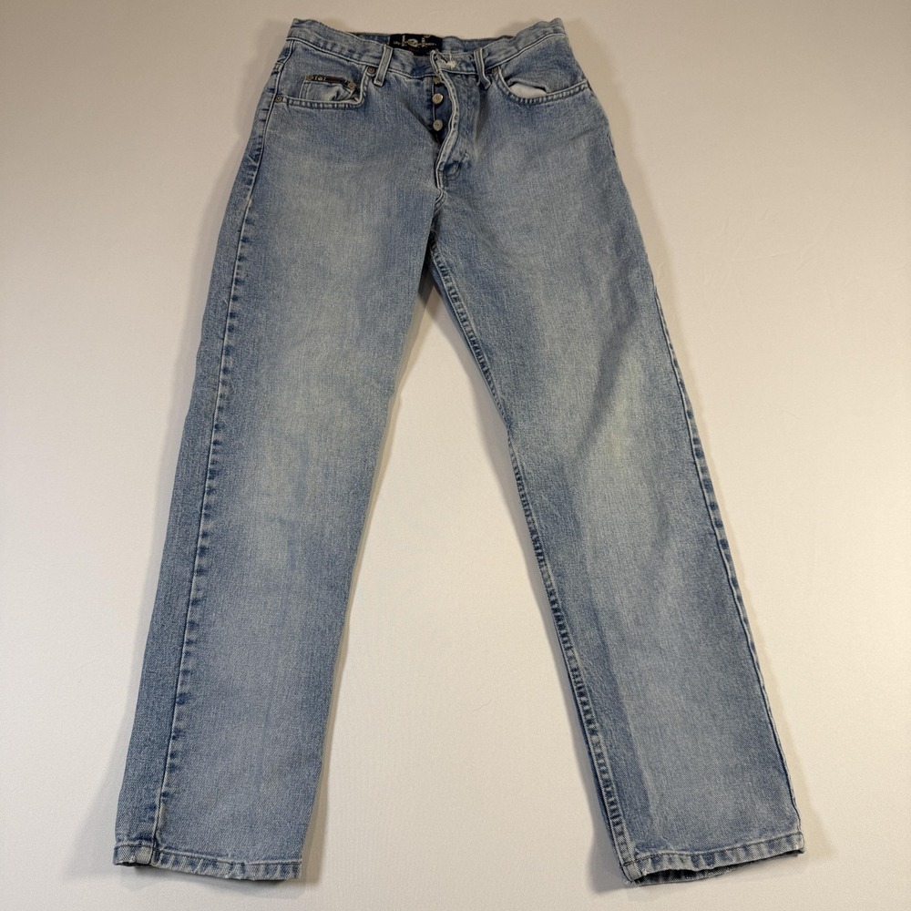 Vintage L.e.i. Jeans Juniors 11 Light Wash Blue High Rise Straight Button Fly